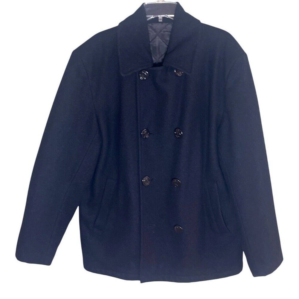 Prague Black Wool Woman's Blend‎ Silk Lined Double Breasted Pea Coat Medium Read